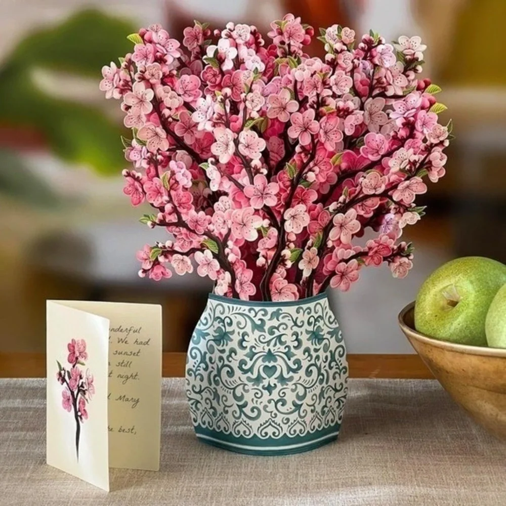 New Cherry Blossom Freshcut Paper 3D Pop Up Bouquet Card Set